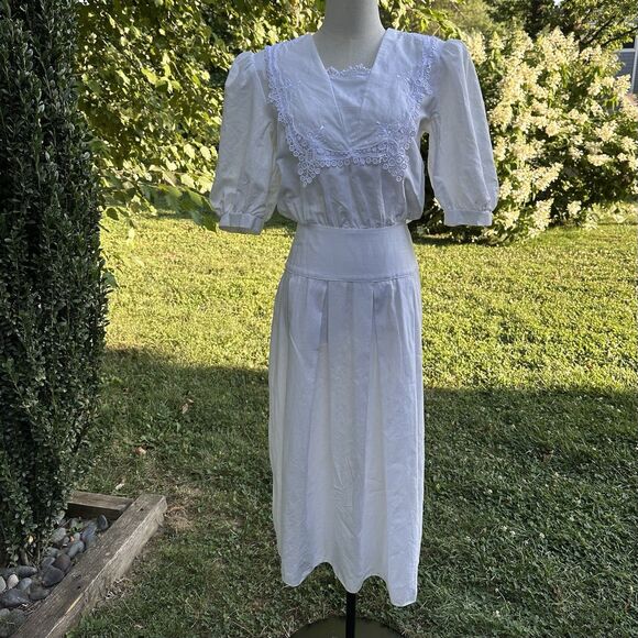 VTG Gunne Sax Dress Small White Midi Puff Sleeve Lace Cottagecore Prairie 1980s - Picture 9 of 16